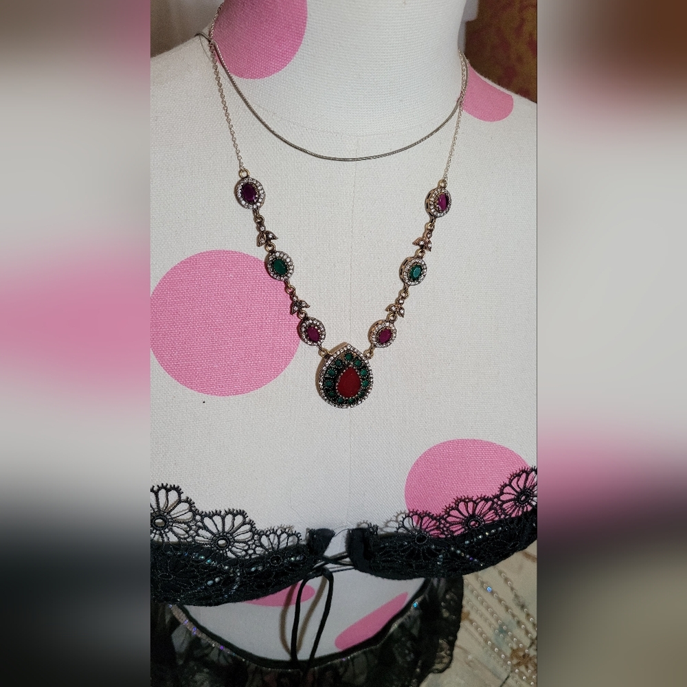 Sterling Silver Red Ruby Emerald Pendant Necklace - image 6